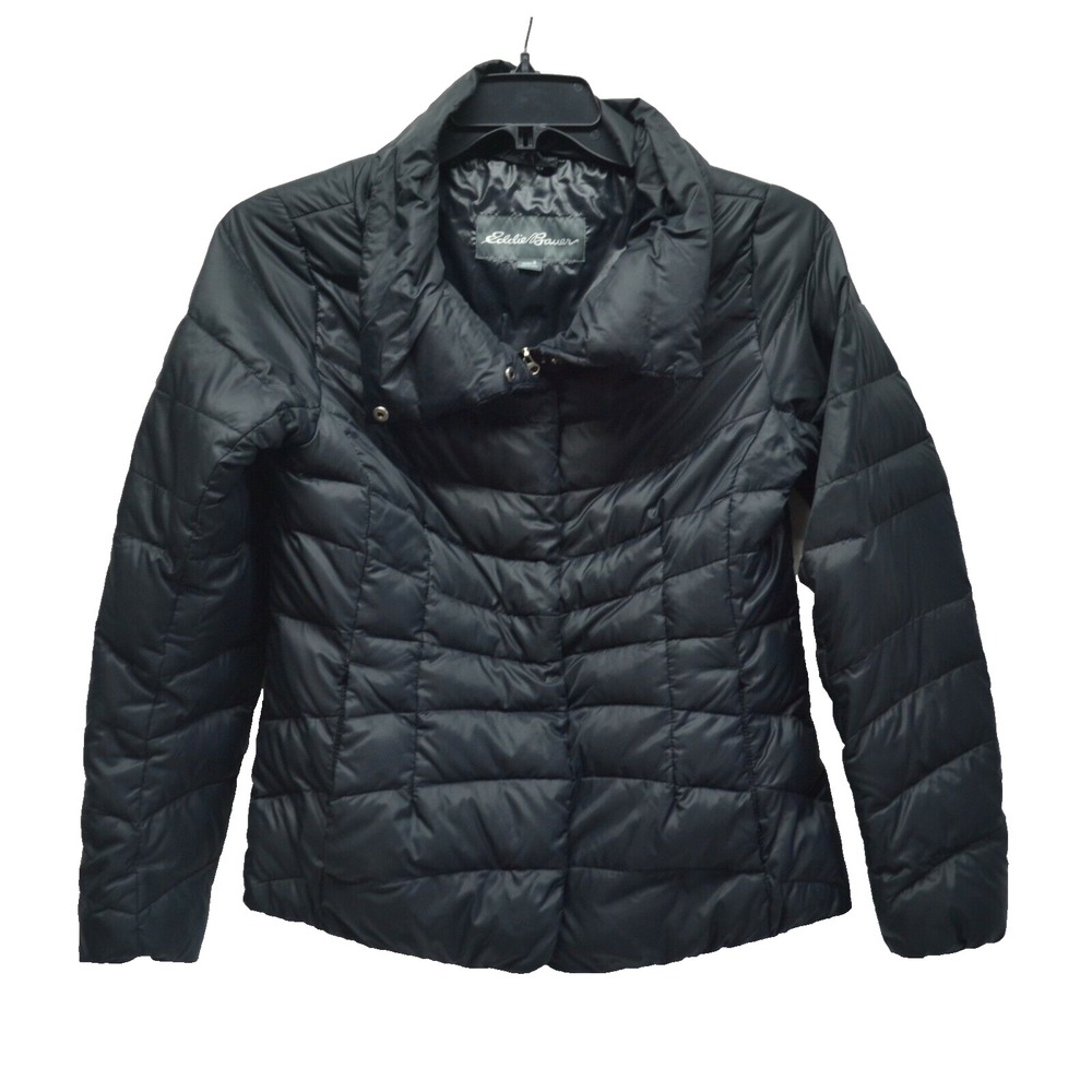 Eddie Bauer Women's small Black Mock Neck Goose Down Puffer Coat (A3)